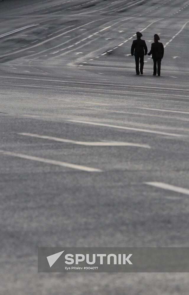 Military equipment advance for Victory Parade drill