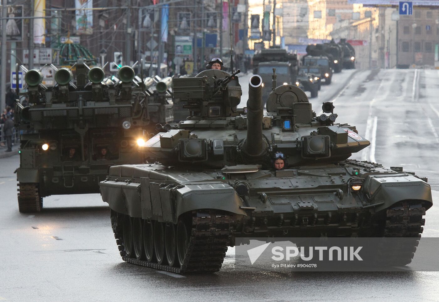 Military equipment advance for Victory Parade drill