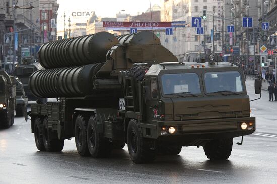 Military equipment advance for Victory Parade drill