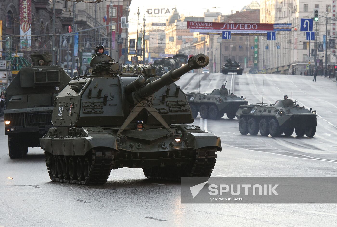 Military equipment advance for Victory Parade drill