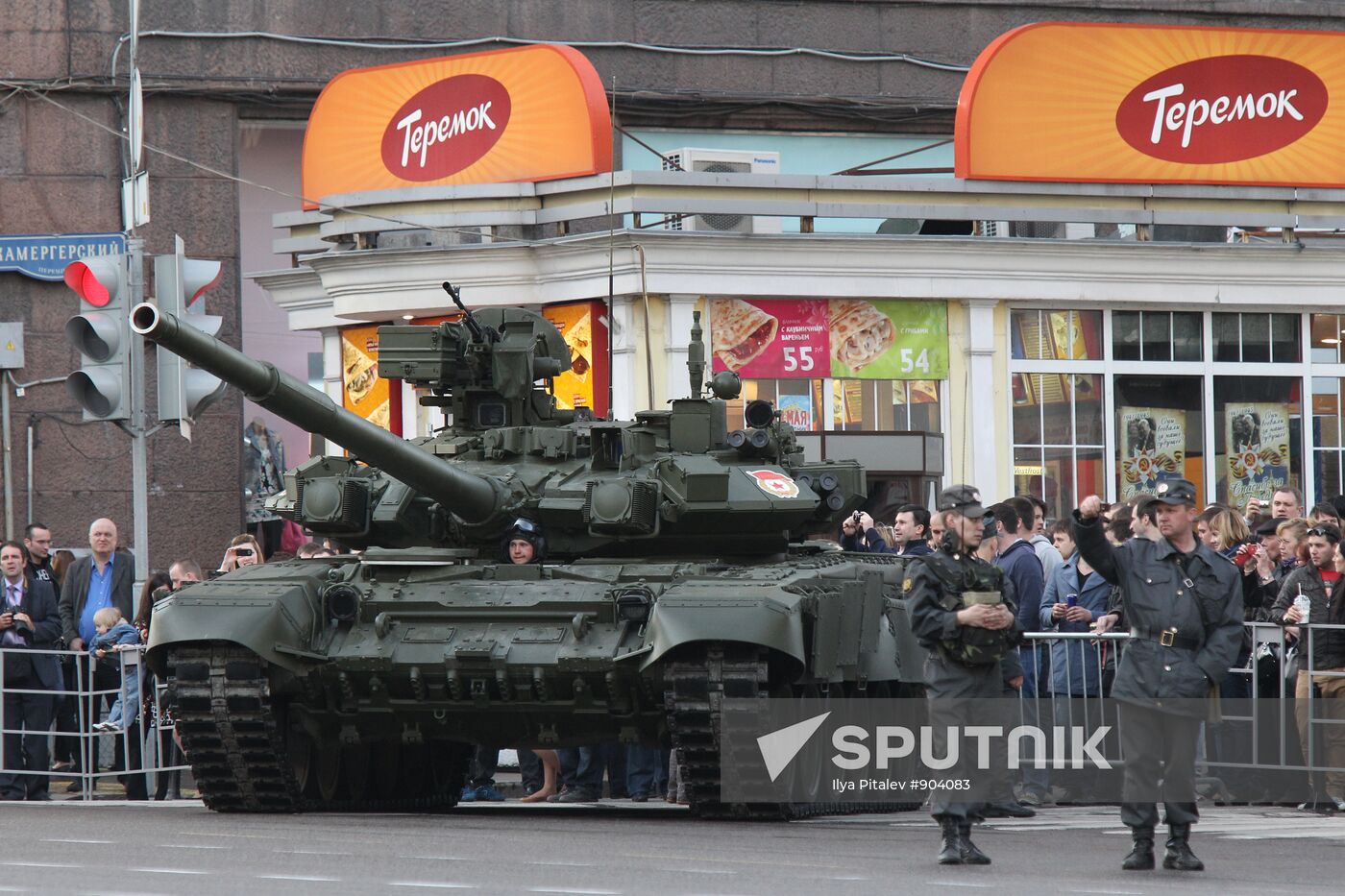 Military equipment advance for Victory Parade drill