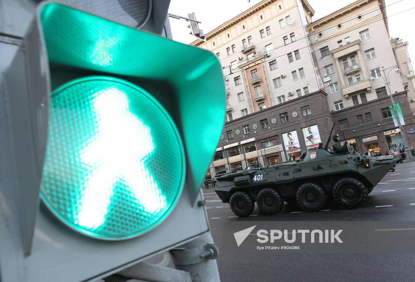 Military equipment advance for Victory Parade drill