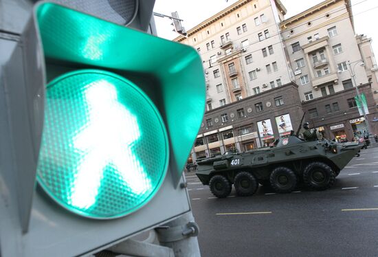 Military equipment advance for Victory Parade drill