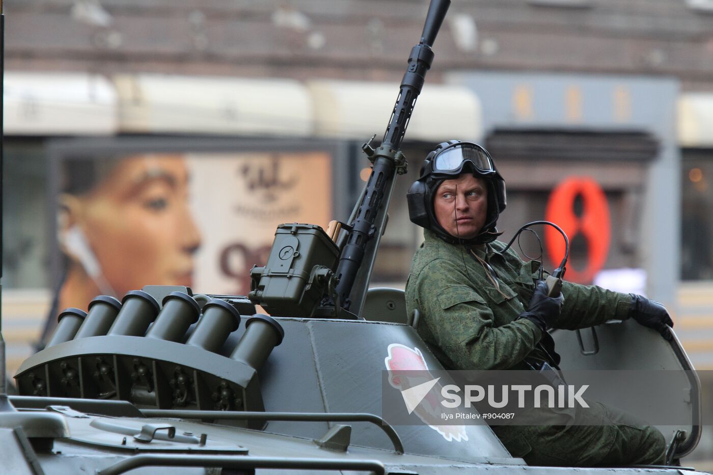 Military equipment advance for Victory Parade drill