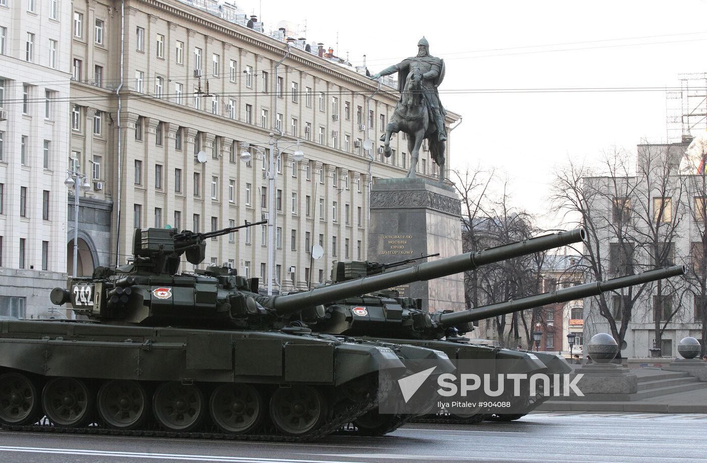 Military equipment advance for Victory Parade drill