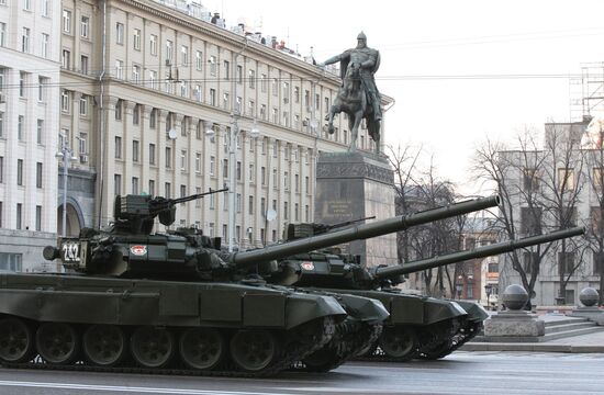 Military equipment advance for Victory Parade drill