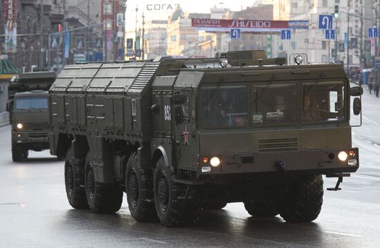 Military equipment advance for Victory Parade drill