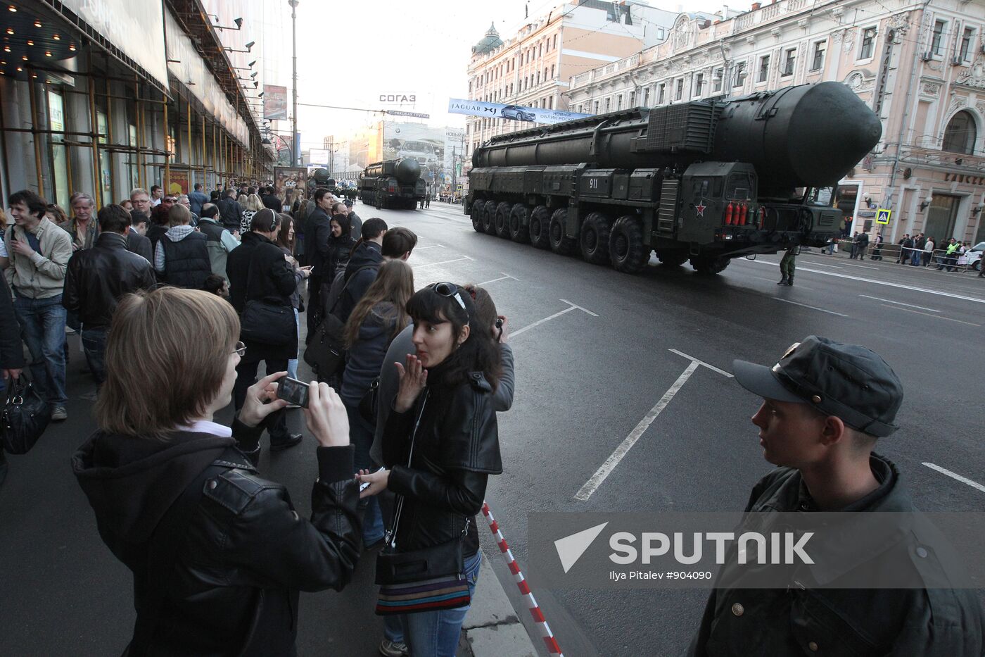 Military equipment advance for Victory Parade drill