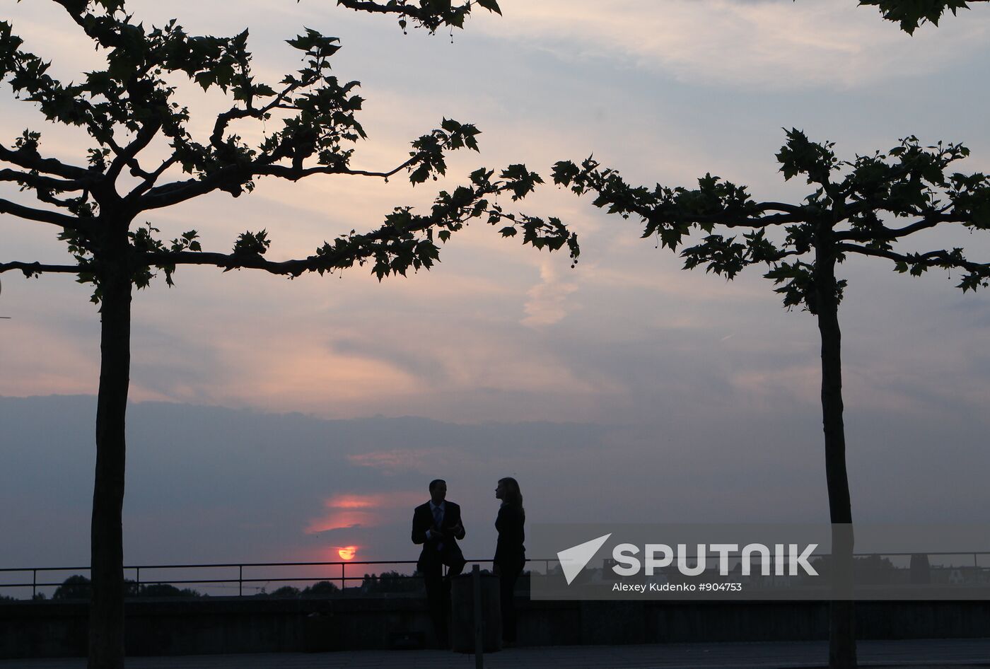 Citizens on an embankment in Dusseldorf