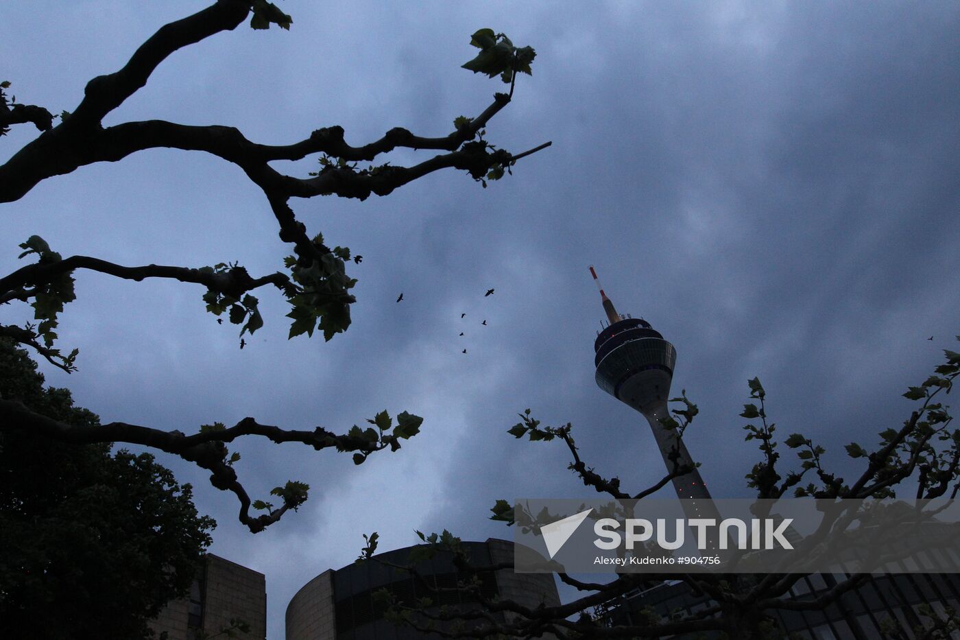 View of television and radio broadcasting tower in Dusseldorf