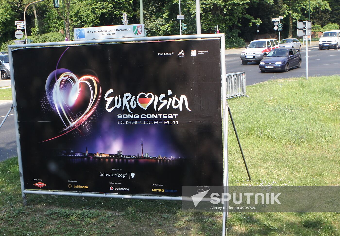 'Eurovision 2011' banner on Düsseldorf street