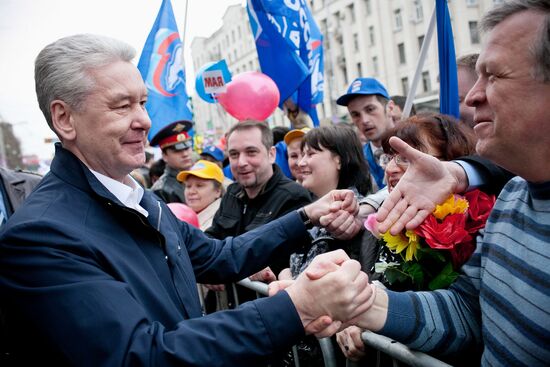 Sergei Sobyanin at rally dedicated to Spring and Labor Day