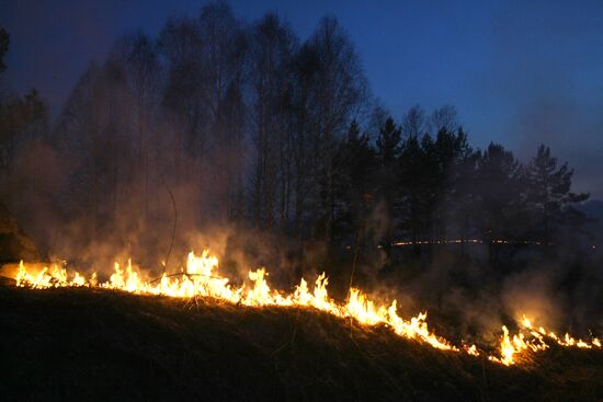 Spring grassland fire in Novokuznetsk