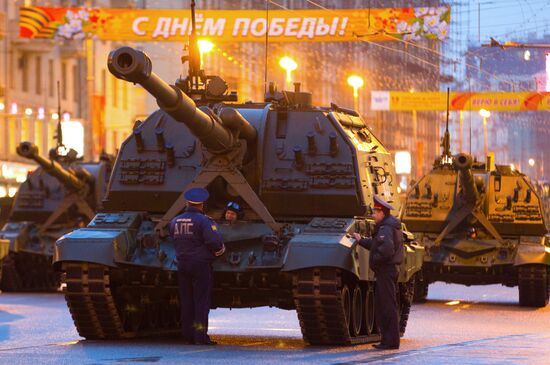 Military vehicles head to rehearsal of Victory Day parade