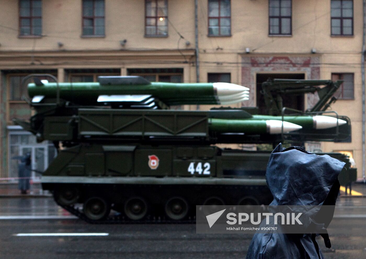 Military vehicles heading for Victory Parade rehearsal