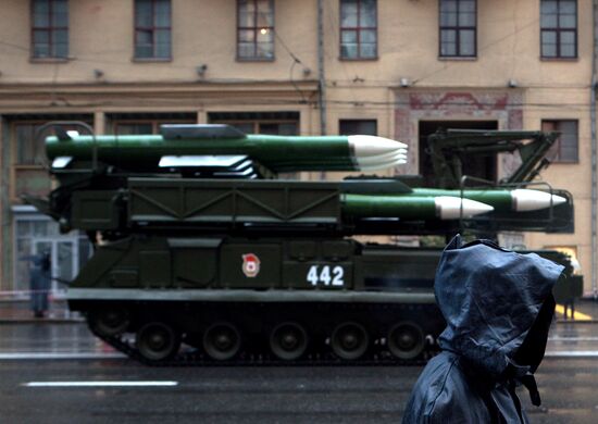 Military vehicles heading for Victory Parade rehearsal
