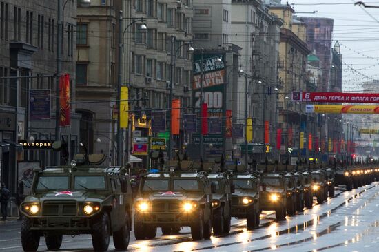 Military vehicles heading for Victory Parade rehearsal