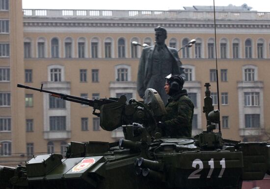 Military vehicles heading for Victory Parade rehearsal