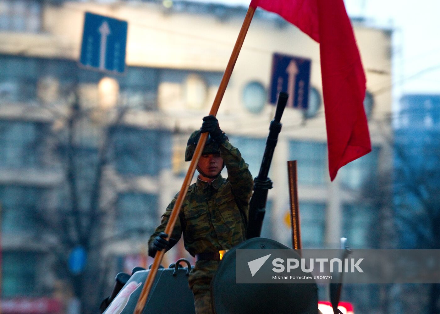 Military vehicles heading for Victory Parade rehearsal