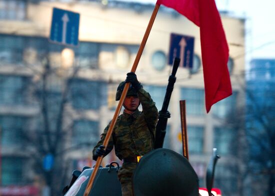 Military vehicles heading for Victory Parade rehearsal