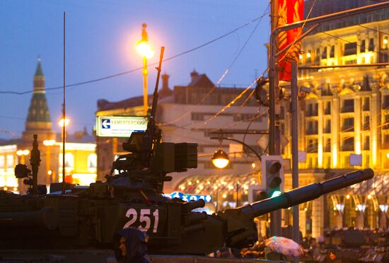 Military vehicles heading for Victory Parade rehearsal