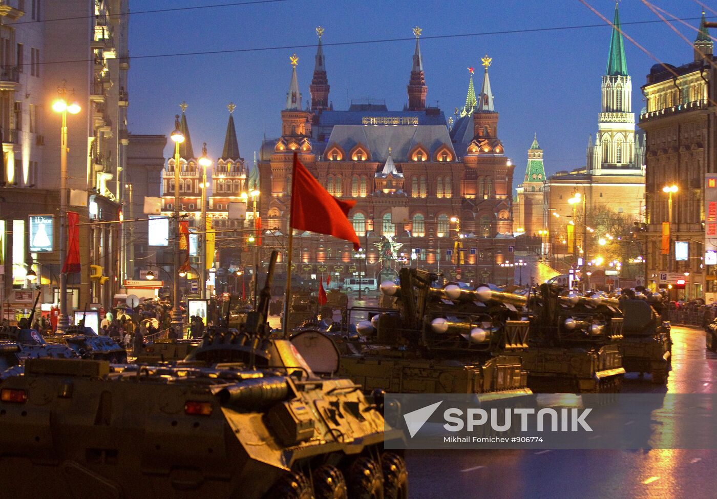 Military vehicles heading for Victory Parade rehearsal