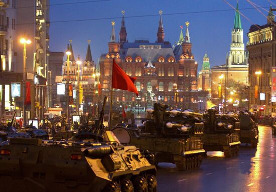 Military vehicles heading for Victory Parade rehearsal