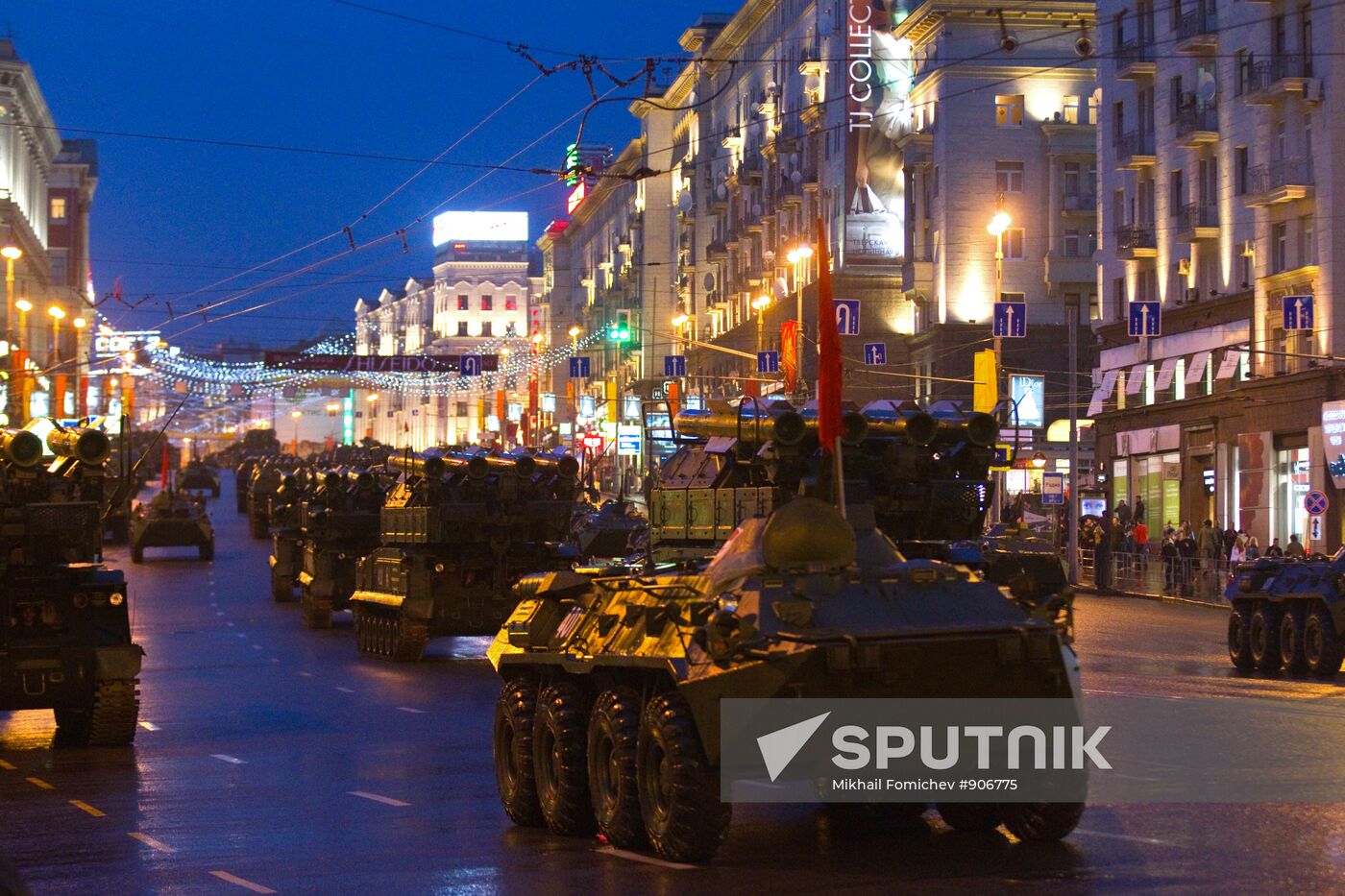 Military vehicles heading for Victory Parade rehearsal