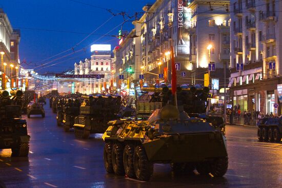 Military vehicles heading for Victory Parade rehearsal