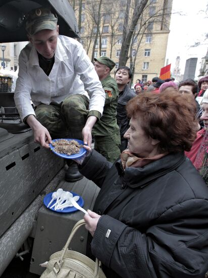 Retro-caravan of military equipment from WWII in St. Petersburg