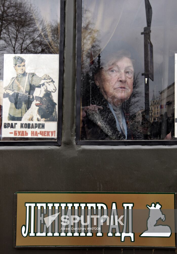 Retro-caravan of military equipment from WWII in St. Petersburg