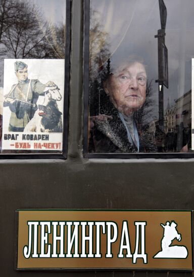 Retro-caravan of military equipment from WWII in St. Petersburg