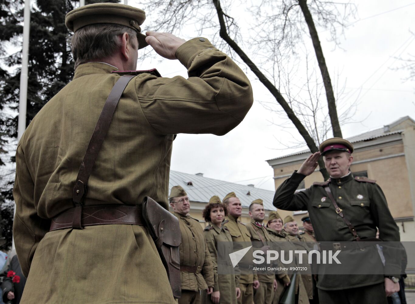 Retro-caravan of military equipment from WWII in St. Petersburg