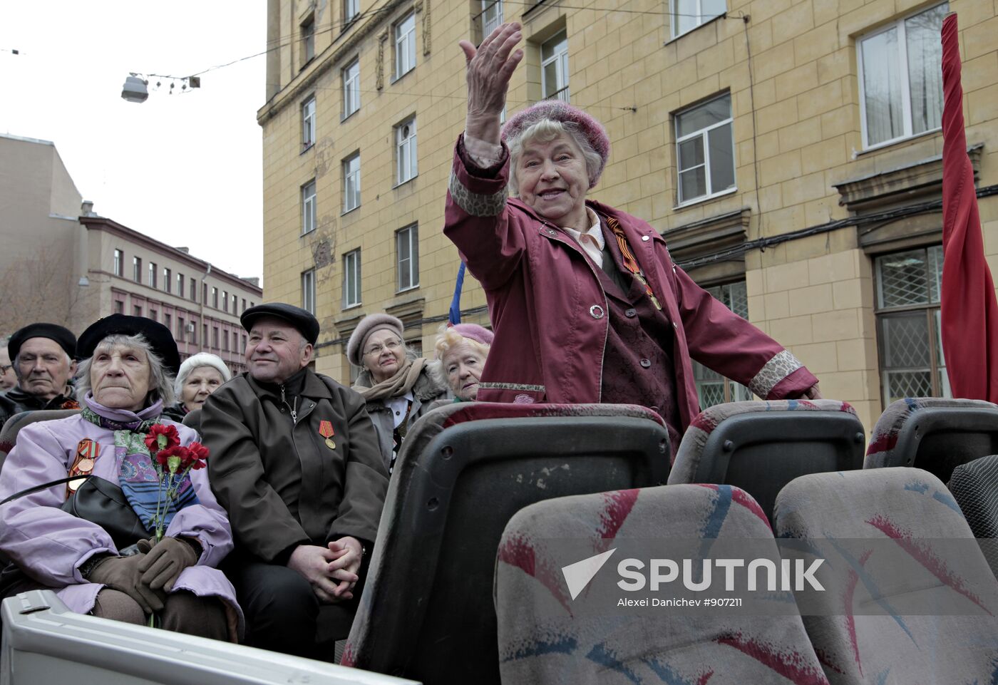 Retro-caravan of military equipment from WWII in St. Petersburg