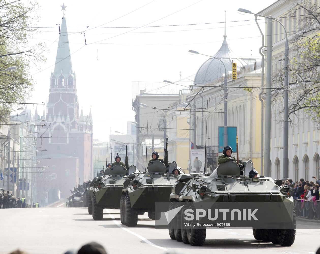 Military vehicles in Moscow after Victory Parade rehearsal