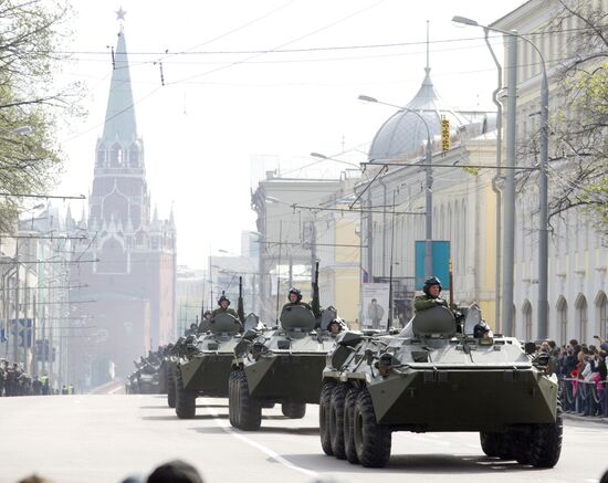 Military vehicles in Moscow after Victory Parade rehearsal