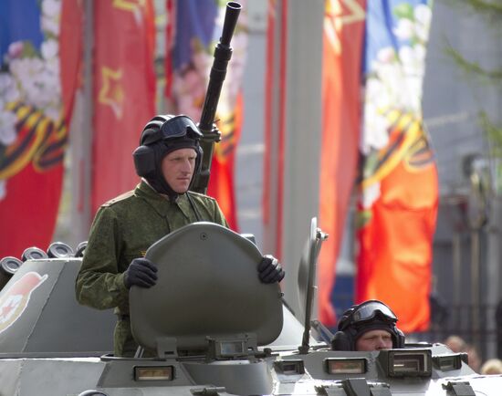 Military vehicles in Moscow after Victory Parade rehearsal
