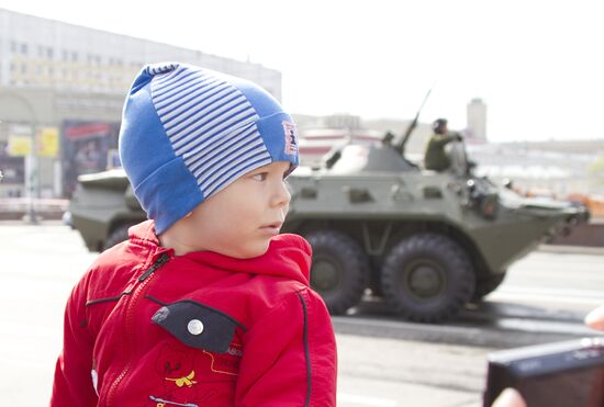 Military vehicles in Moscow after Victory Parade rehearsal