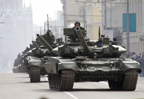 Military vehicles in Moscow after Victory Parade rehearsal