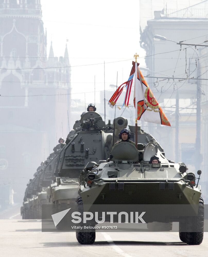 Military vehicles in Moscow after Victory Parade rehearsal