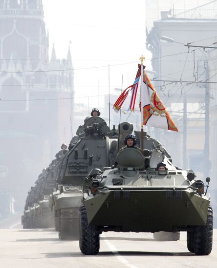 Military vehicles in Moscow after Victory Parade rehearsal