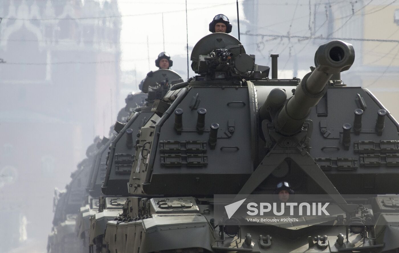 Military vehicles in Moscow after Victory Parade rehearsal