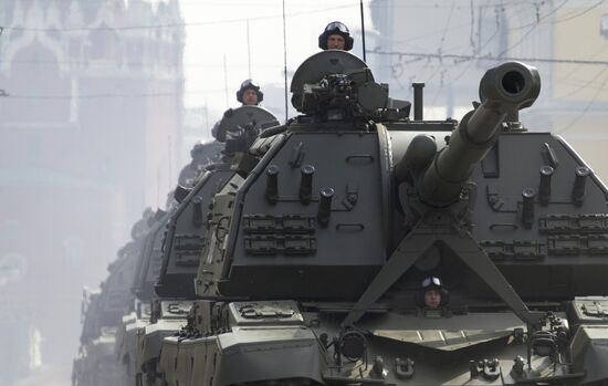 Military vehicles in Moscow after Victory Parade rehearsal