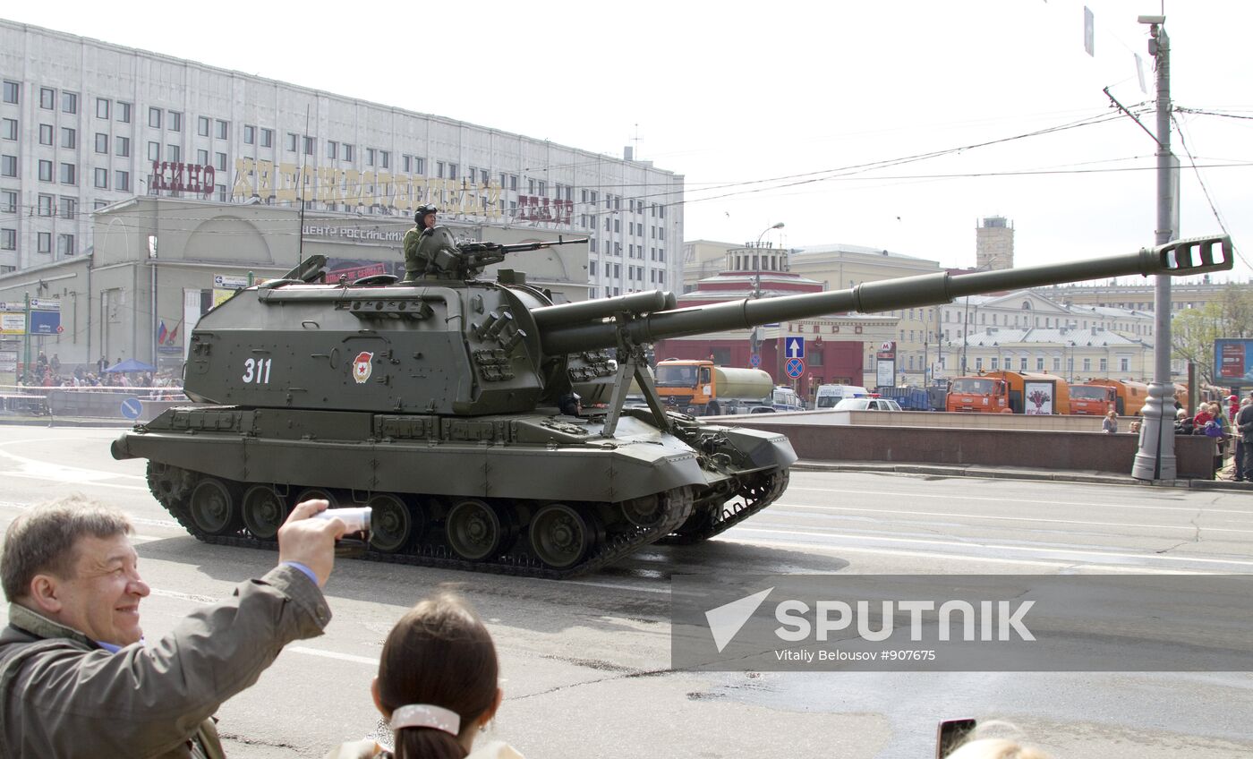 Military vehicles in Moscow after Victory Parade rehearsal