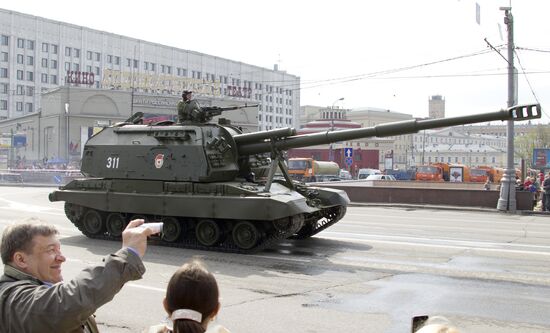 Military vehicles in Moscow after Victory Parade rehearsal