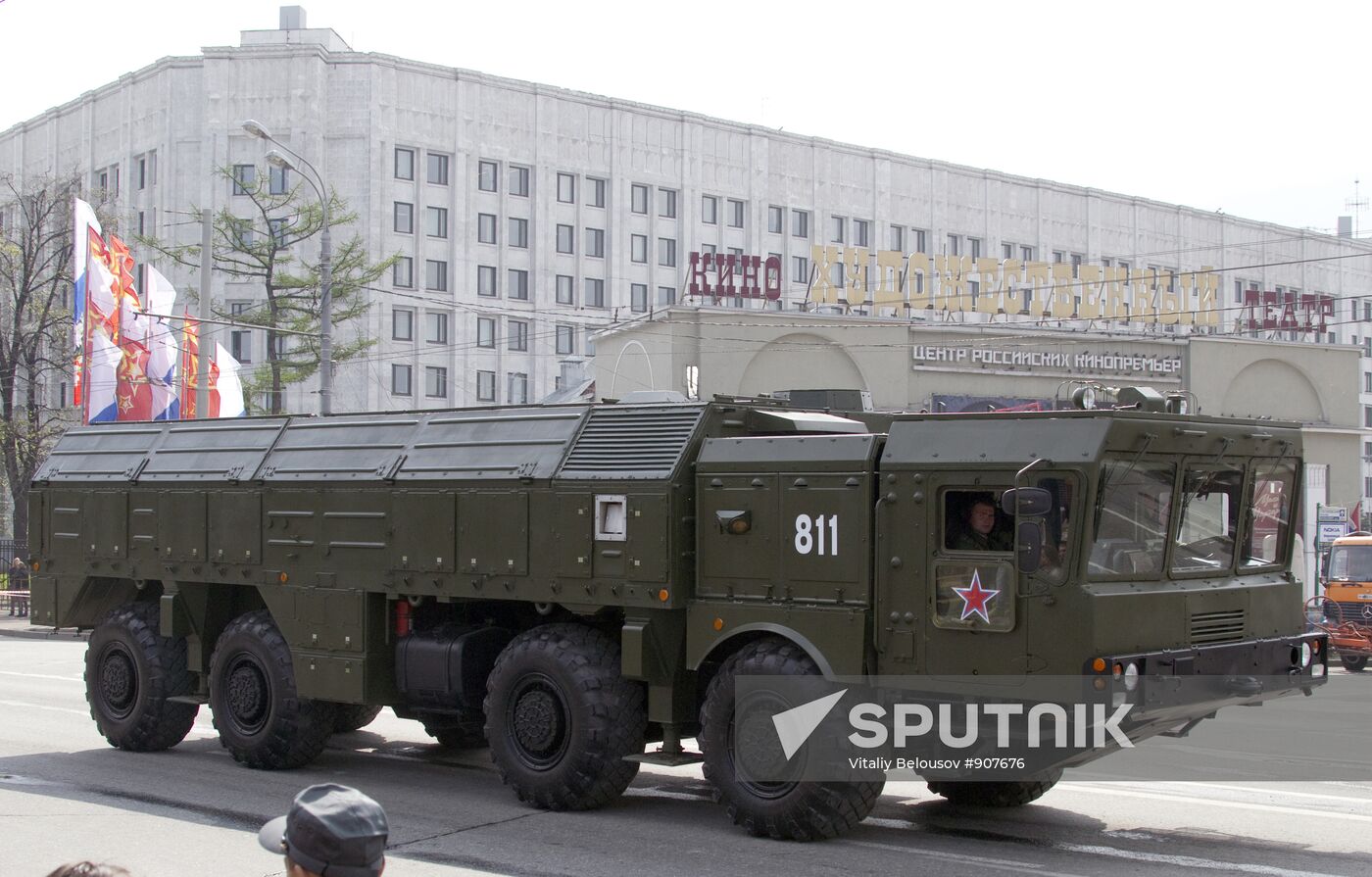 Military vehicles in Moscow after Victory Parade rehearsal