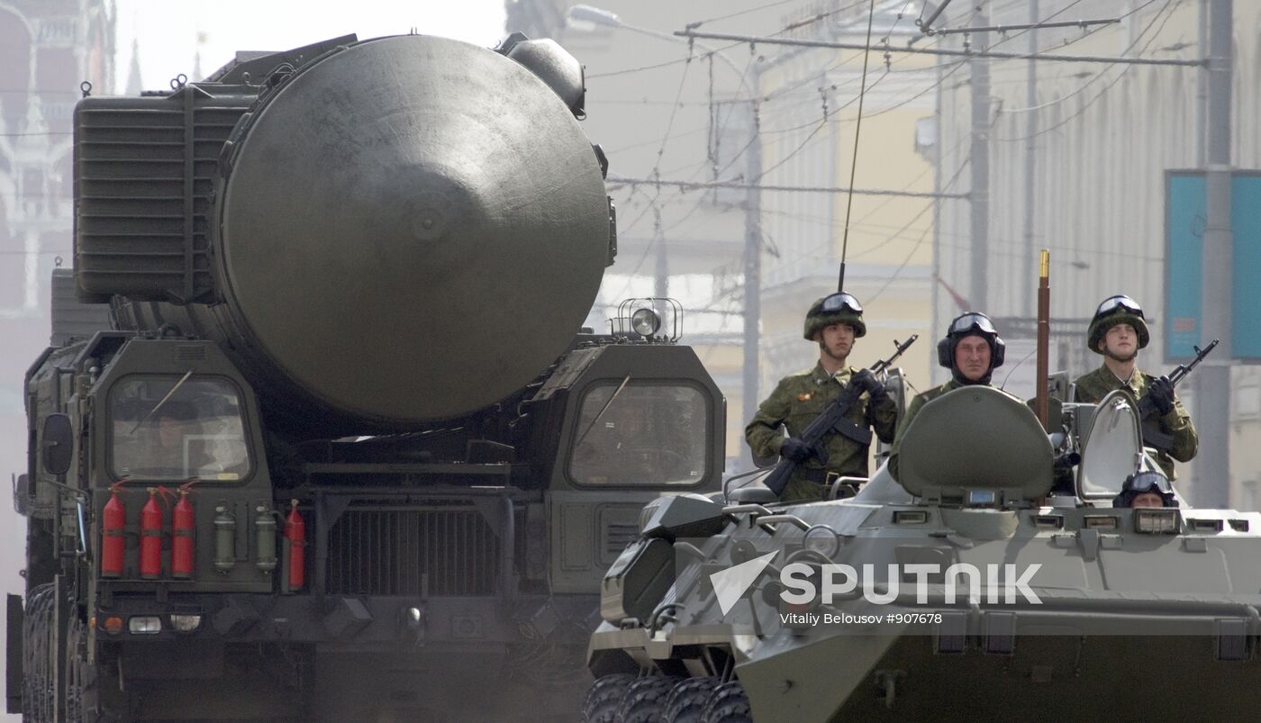 Military vehicles in Moscow after Victory Parade rehearsal