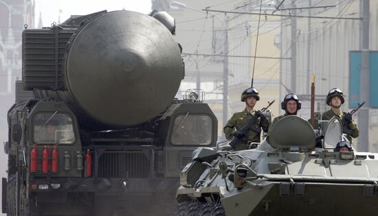 Military vehicles in Moscow after Victory Parade rehearsal