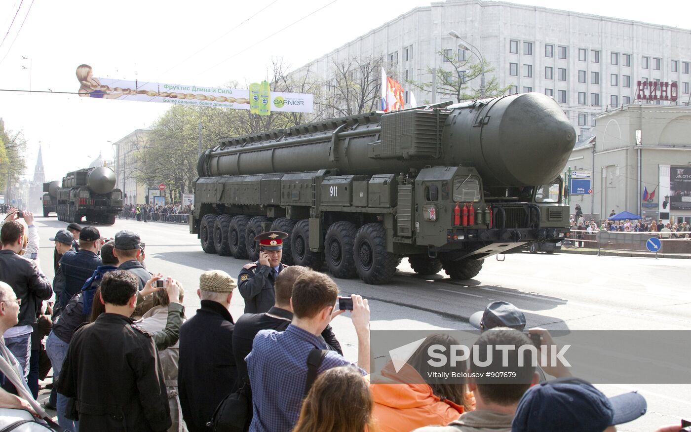Military vehicles in Moscow after Victory Parade rehearsal