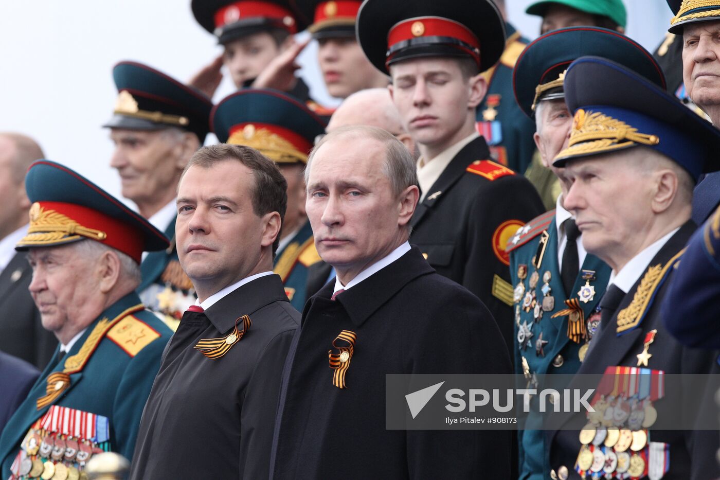 D. Medvedev and V. Putin attend Victory Parade, Red Square